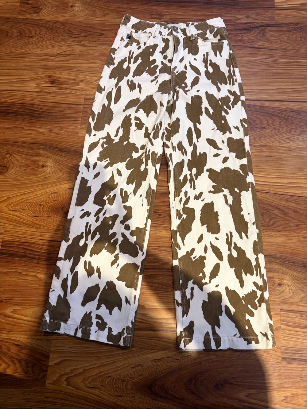 KanCan Wide Leg Cowprint Jeans - White & Brown